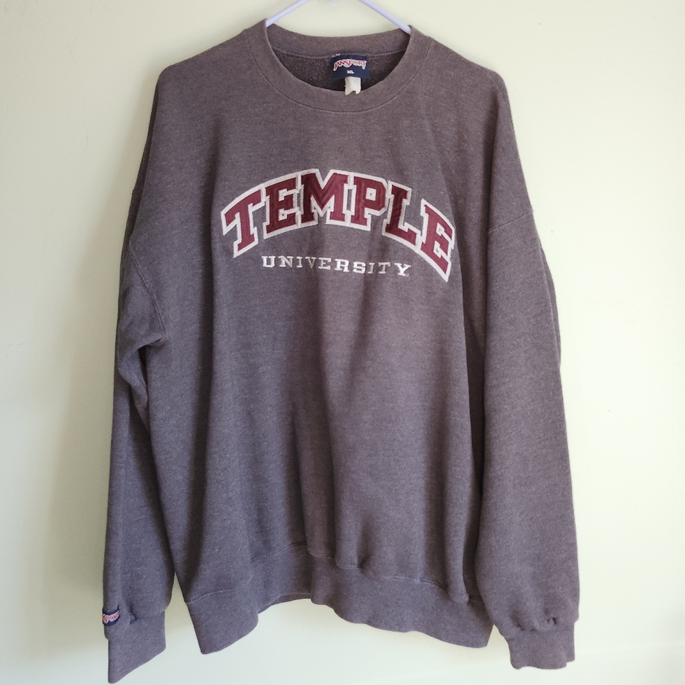JanSport Vintage Grey Heather Embroidered TEMPLE UNIVERSITY Crewneck XL *READ